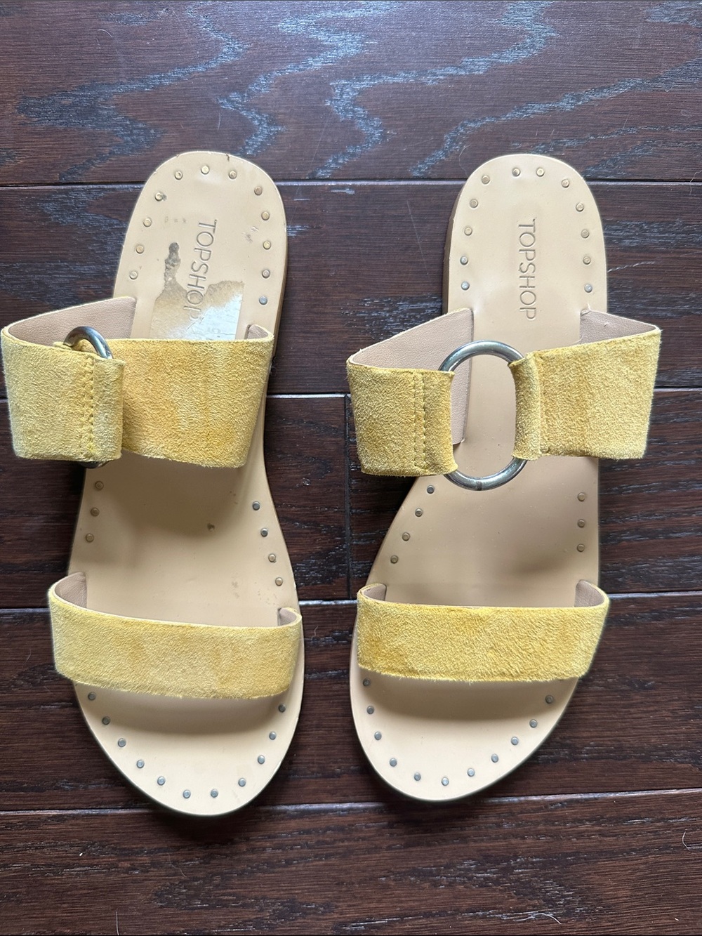 Topshop Yellow Suede Slide Sandals with Silver O-Ring